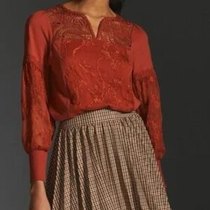 Tiny Anthropologie Noah Embroidered Blouse size medium